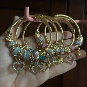 Elegant Gold and Multicolor Heart Charm Bracelets
